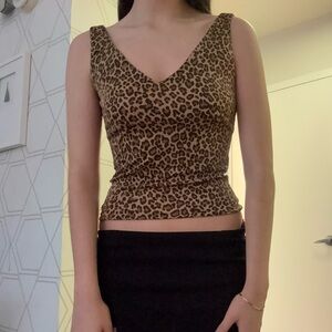 Leopard Print V-Neck Top and Black Skirt